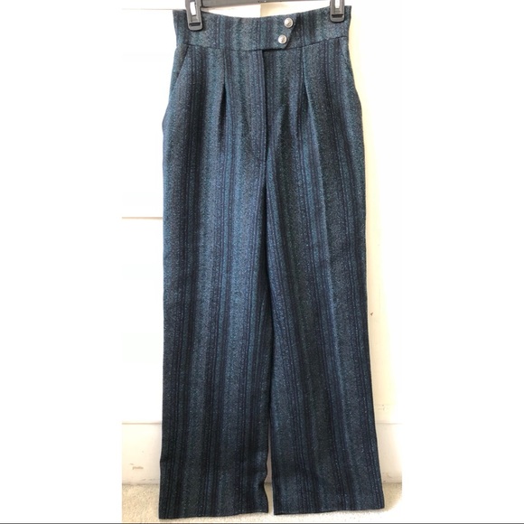 CHANEL Pants - CHANEL High Waisted Striped Wool Wide Leg Pant EUC